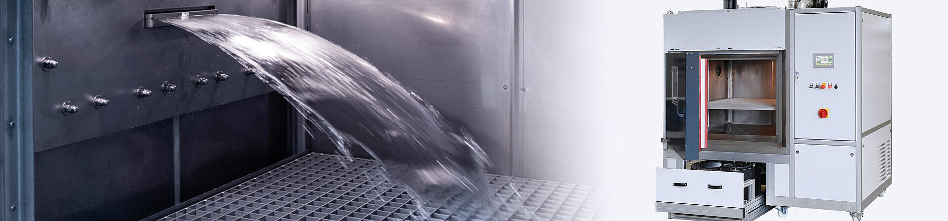 Schwallwassertest-Schrank im Detail und in der Totale