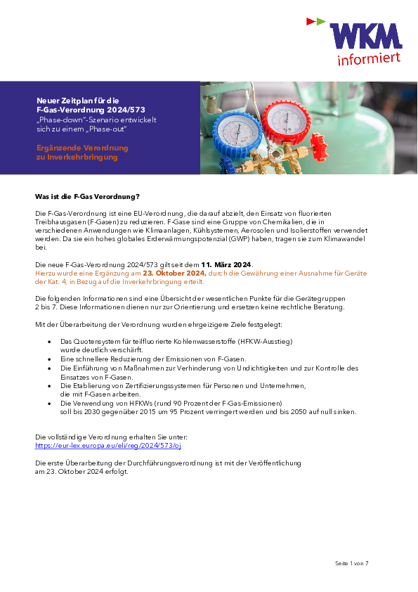 WKM informiert - F-Gas Verordnung