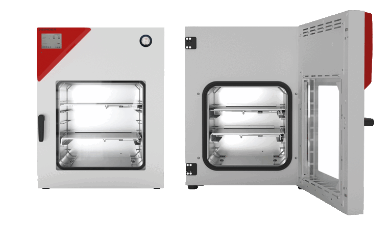 Links ein geschlossener, rechts ein geöffneter Vakuumtrockenschrank