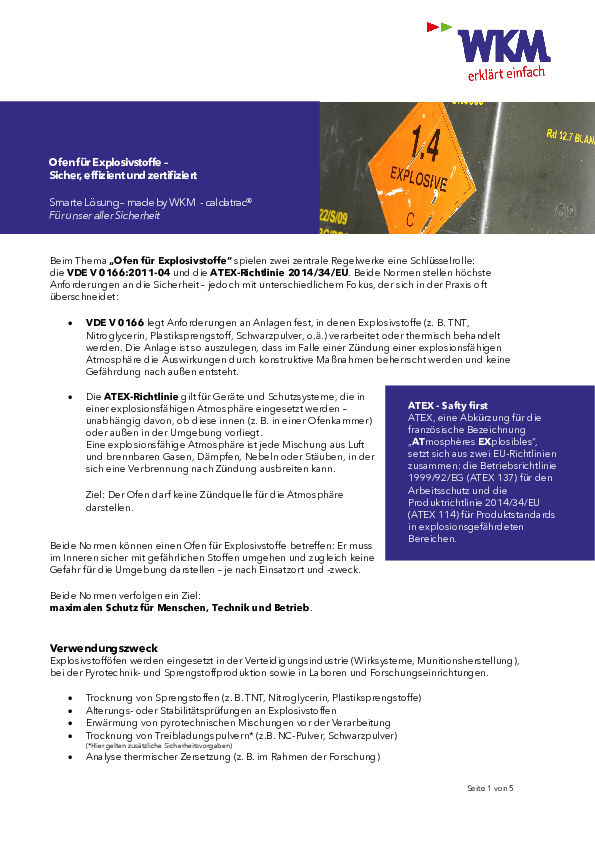 WKM erklärt einfach - Öfen für Explosivstoffe nach VDE V 0166 + ATEX