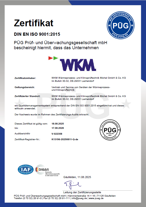 WKM-Zertfikat DIN EN ISO 9001:2015 - bis August 2028